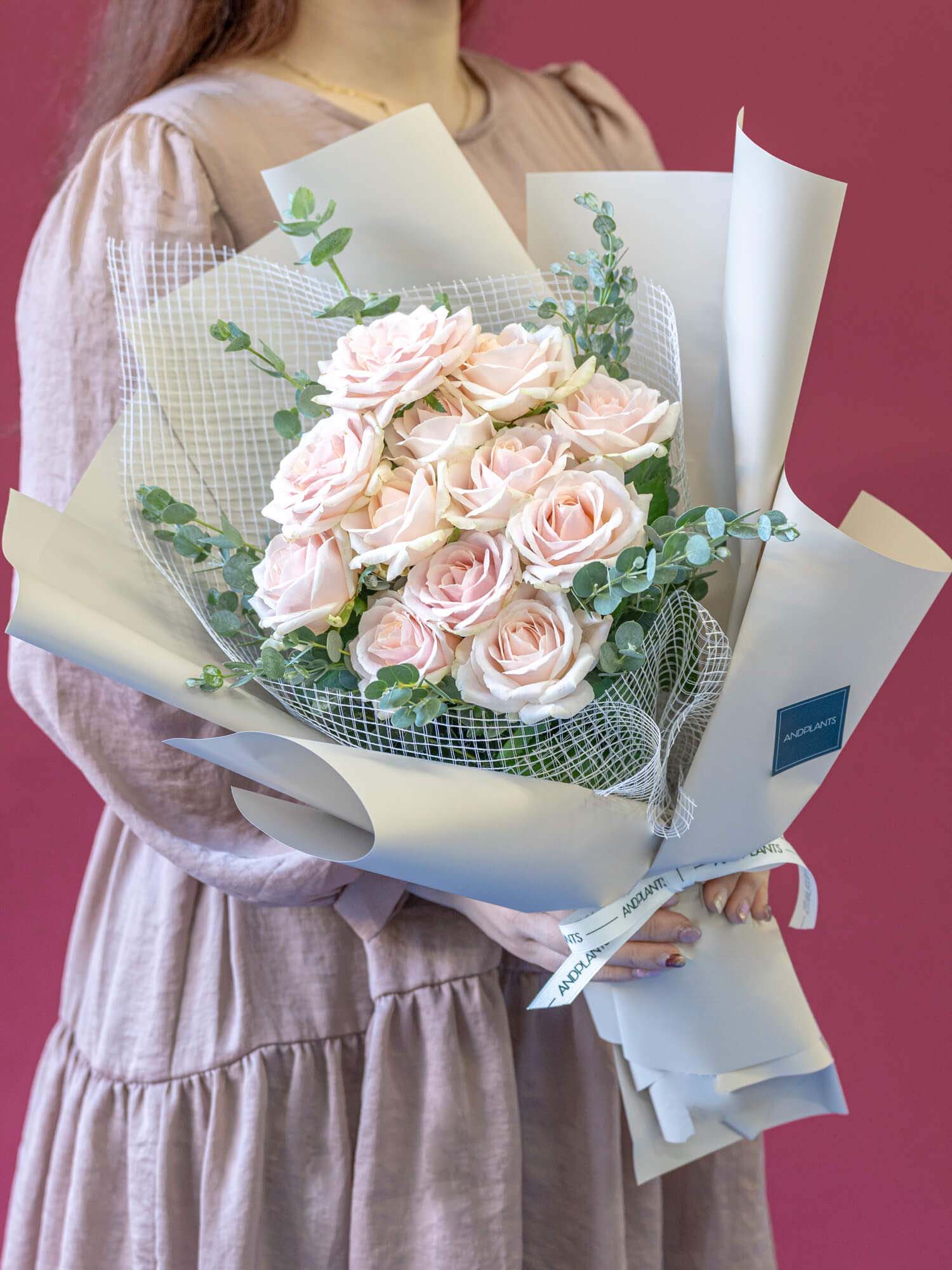 【店舗配送】バラの花束 12本 - ピンク -