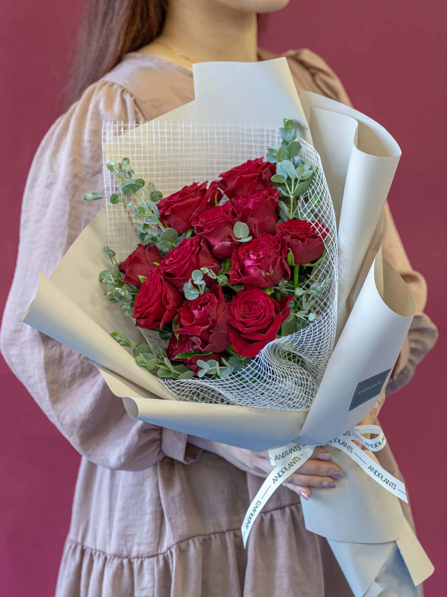 【店舗配送】バラの花束 12本 - レッド -