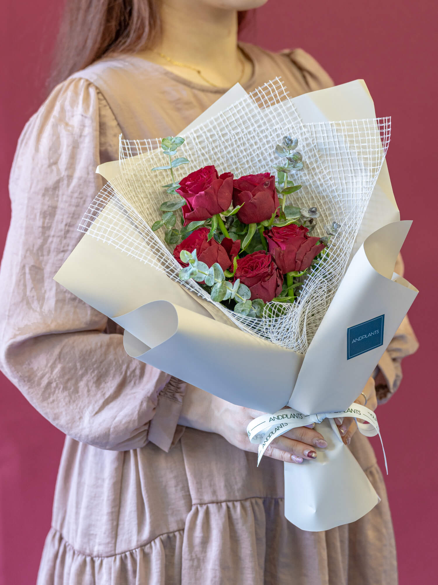 バラの花束 5本 - レッド -
