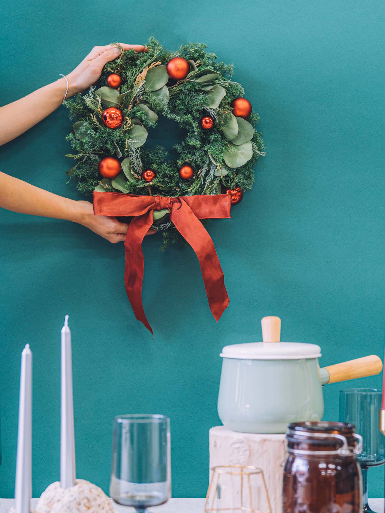 【クリスマス'24】ボール×リボンリース M - レッド -