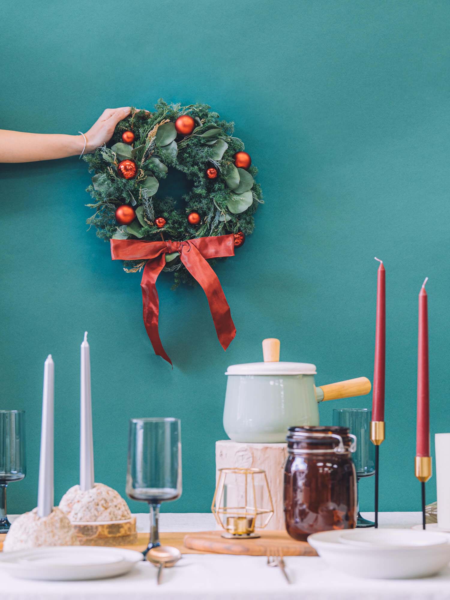 【クリスマス'24】ボール×リボンリース M - レッド -