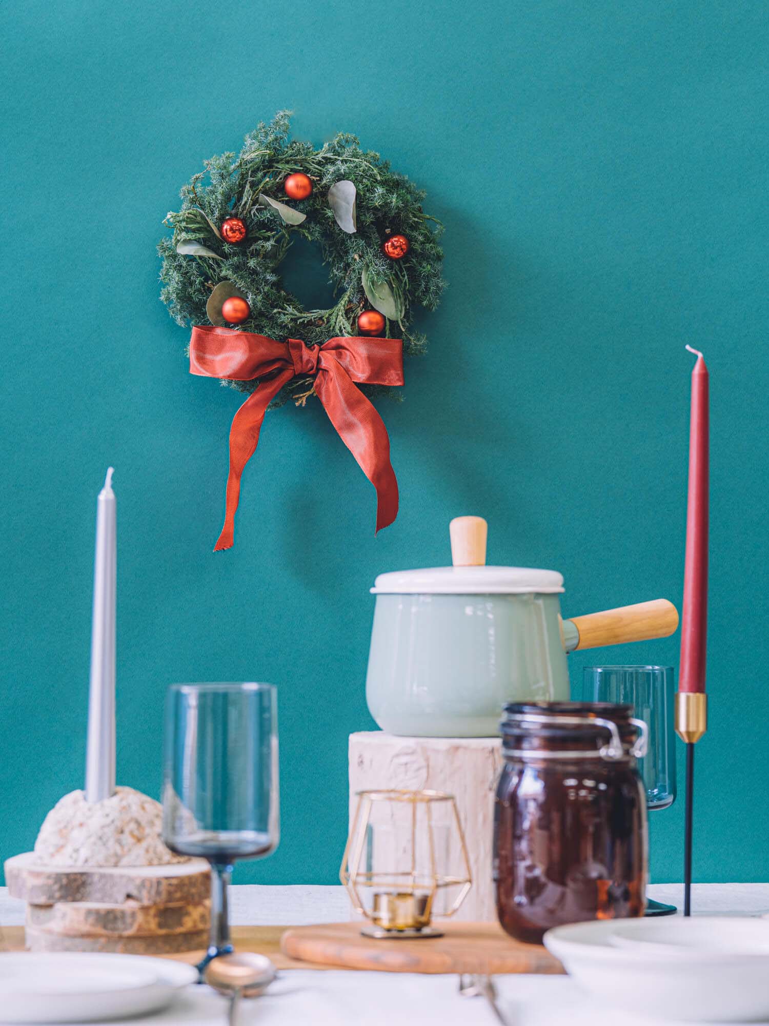 【クリスマス'24】ボール×リボンリース S - レッド -