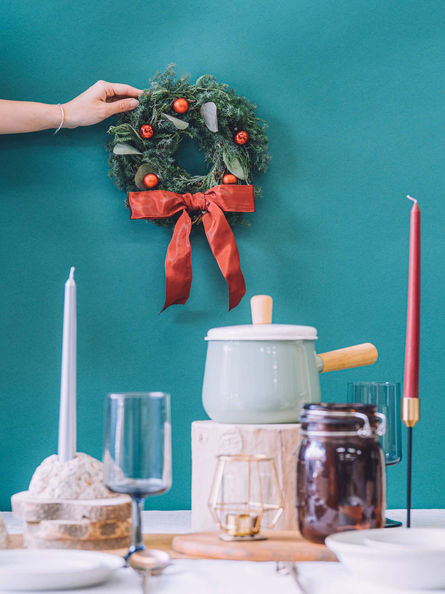 【クリスマス'24】ボール×リボンリース S - レッド -