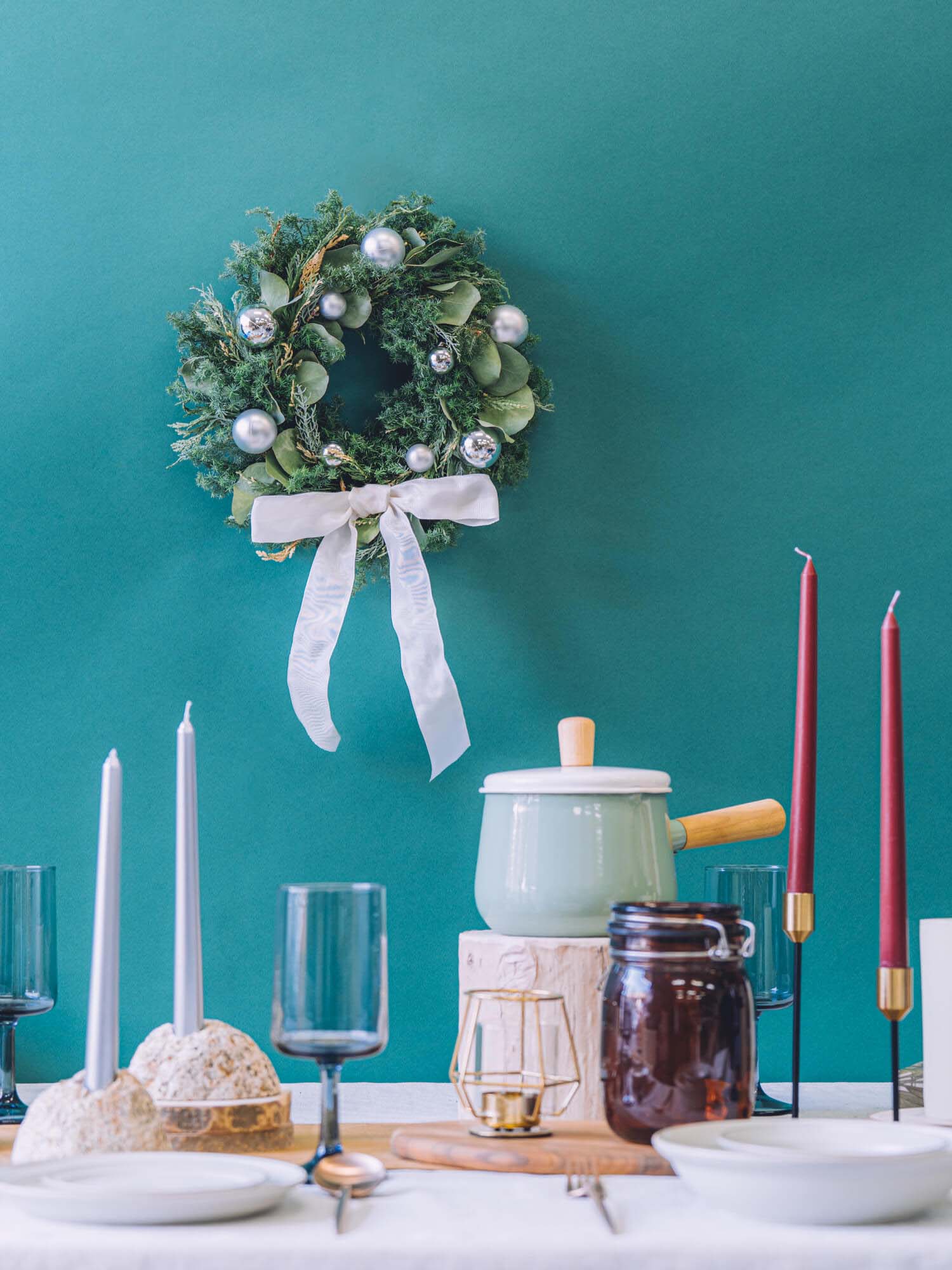 【クリスマス'24】ボール×リボンリース M - シルバー -