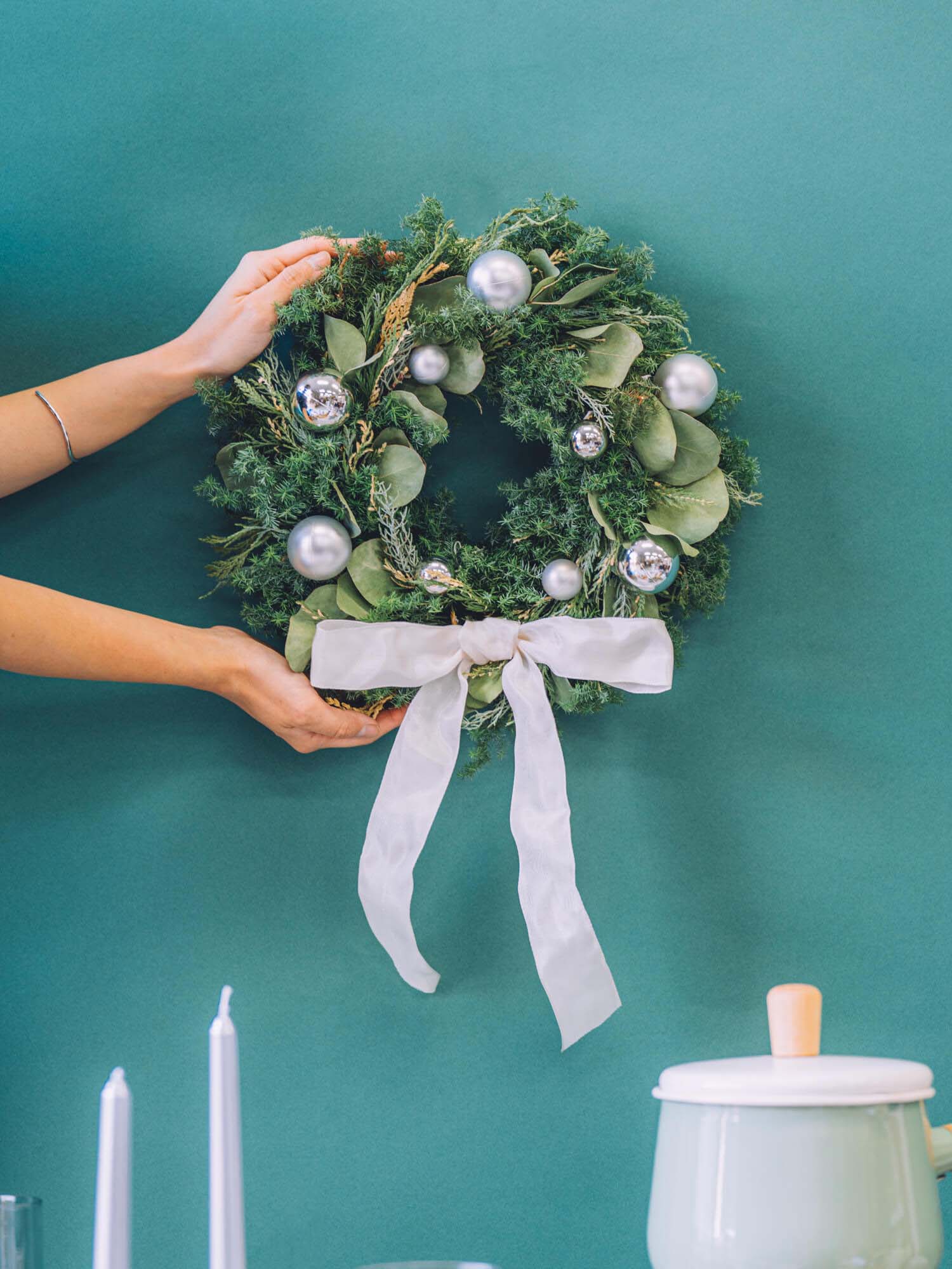 【クリスマス'24】ボール×リボンリース M - シルバー -