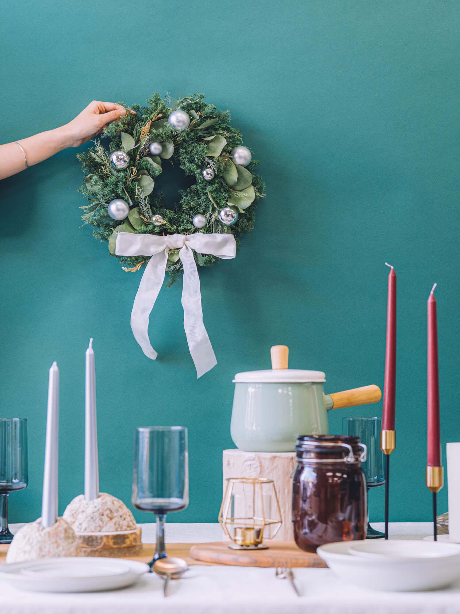 【クリスマス'24】ボール×リボンリース M - シルバー -