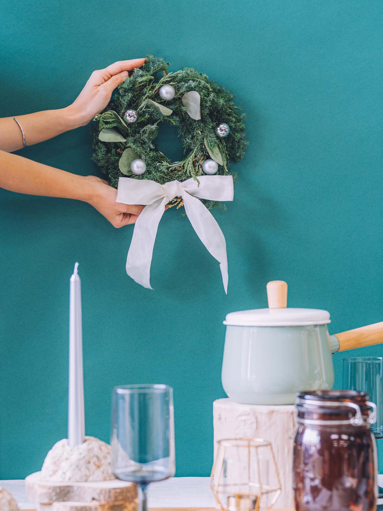 【クリスマス'24】ボール×リボンリース S - シルバー -