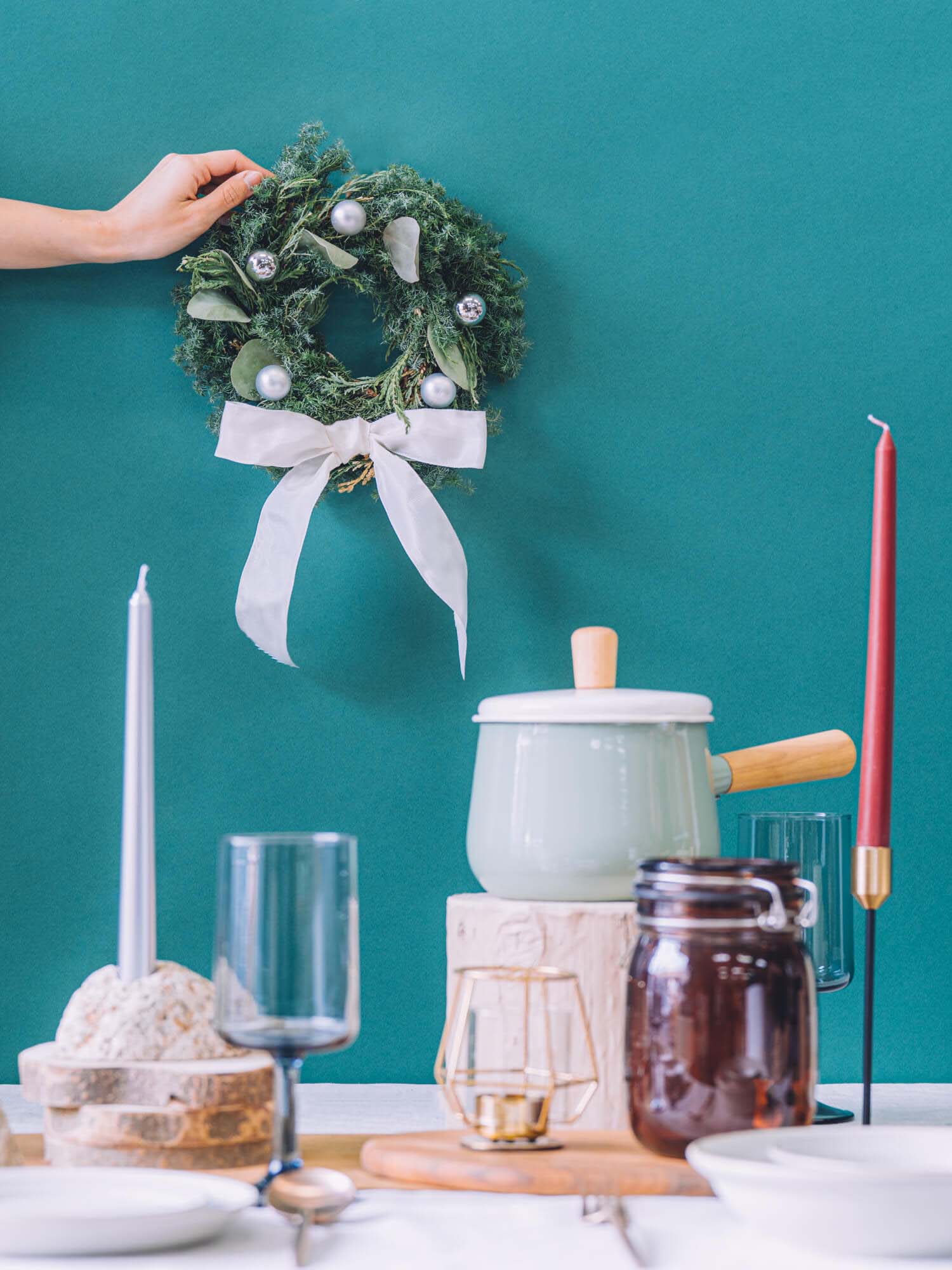 【クリスマス'24】ボール×リボンリース S - シルバー -