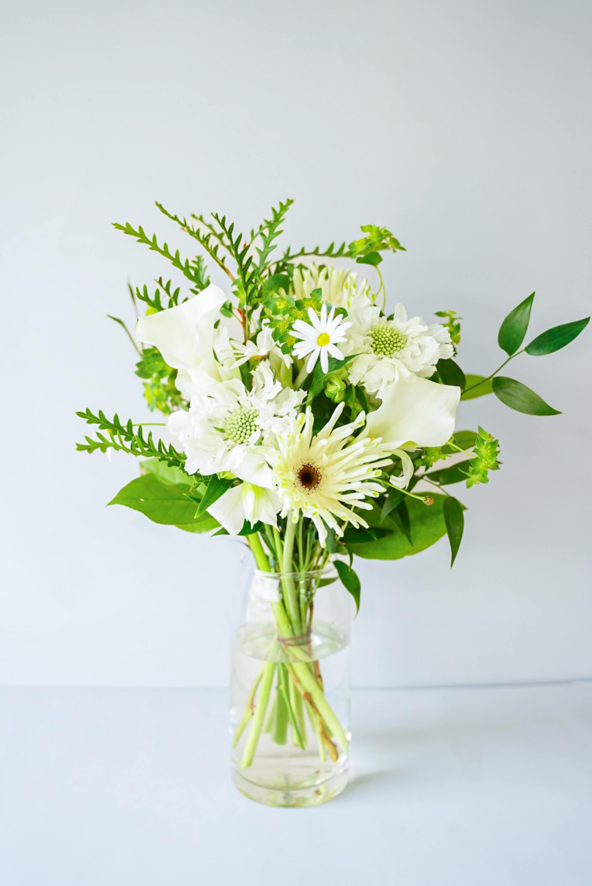 【誕生日ギフト】 フローリストにおまかせ 季節の花束 M - グリーン&ホワイト -