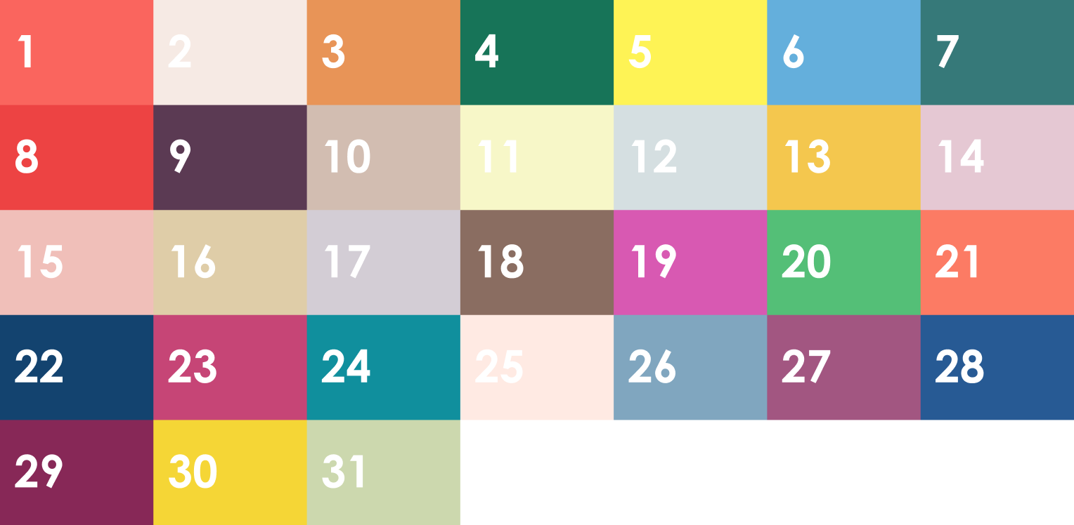 日付ごとのラッピングカラー一覧(1日〜31日)