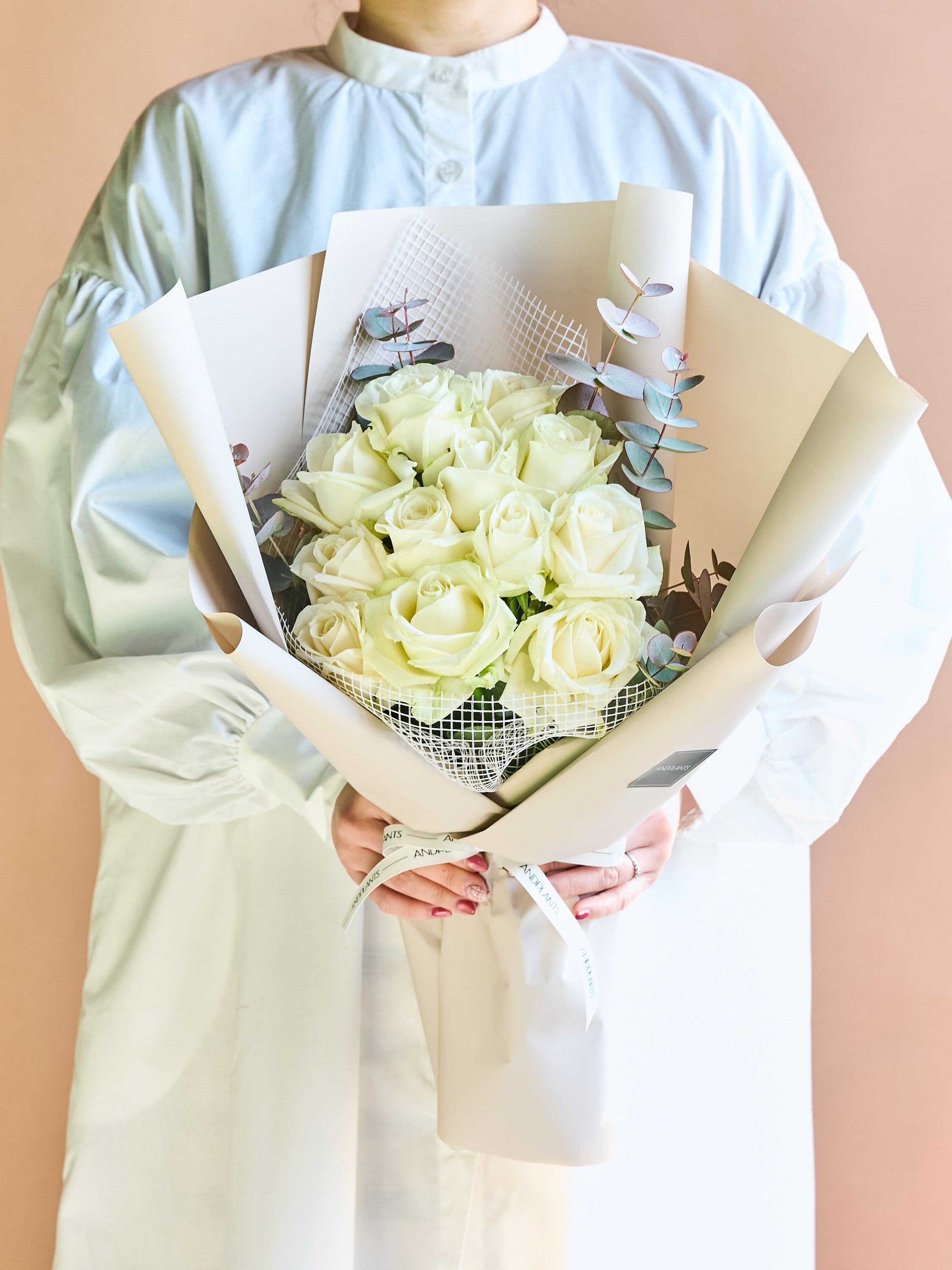 バラの花束 12本 - ホワイト -
