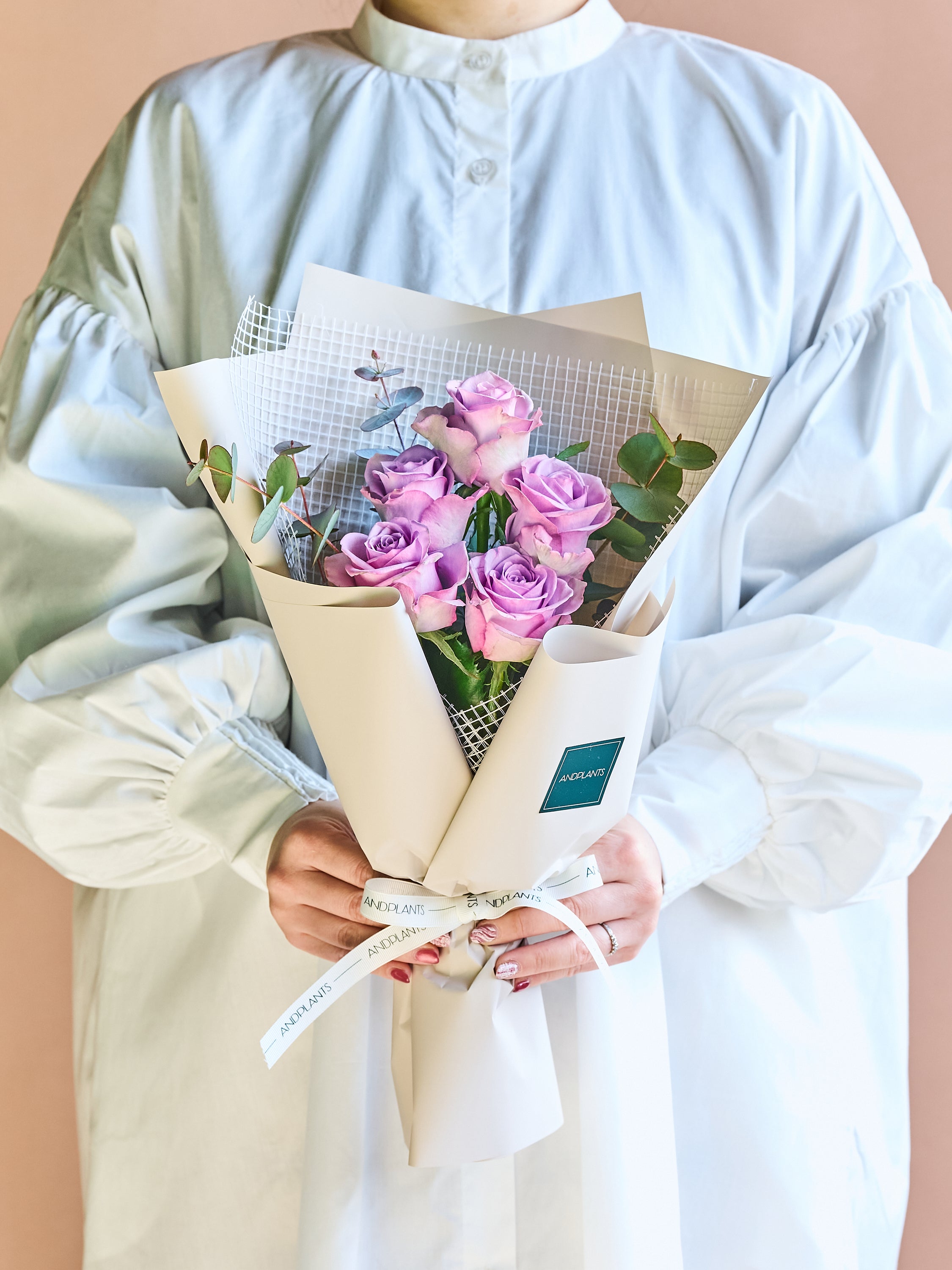 バラの花束 5本 - パープル -