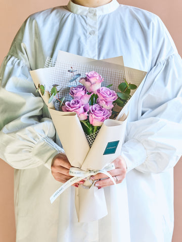 バラの花束 5本 - パープル -