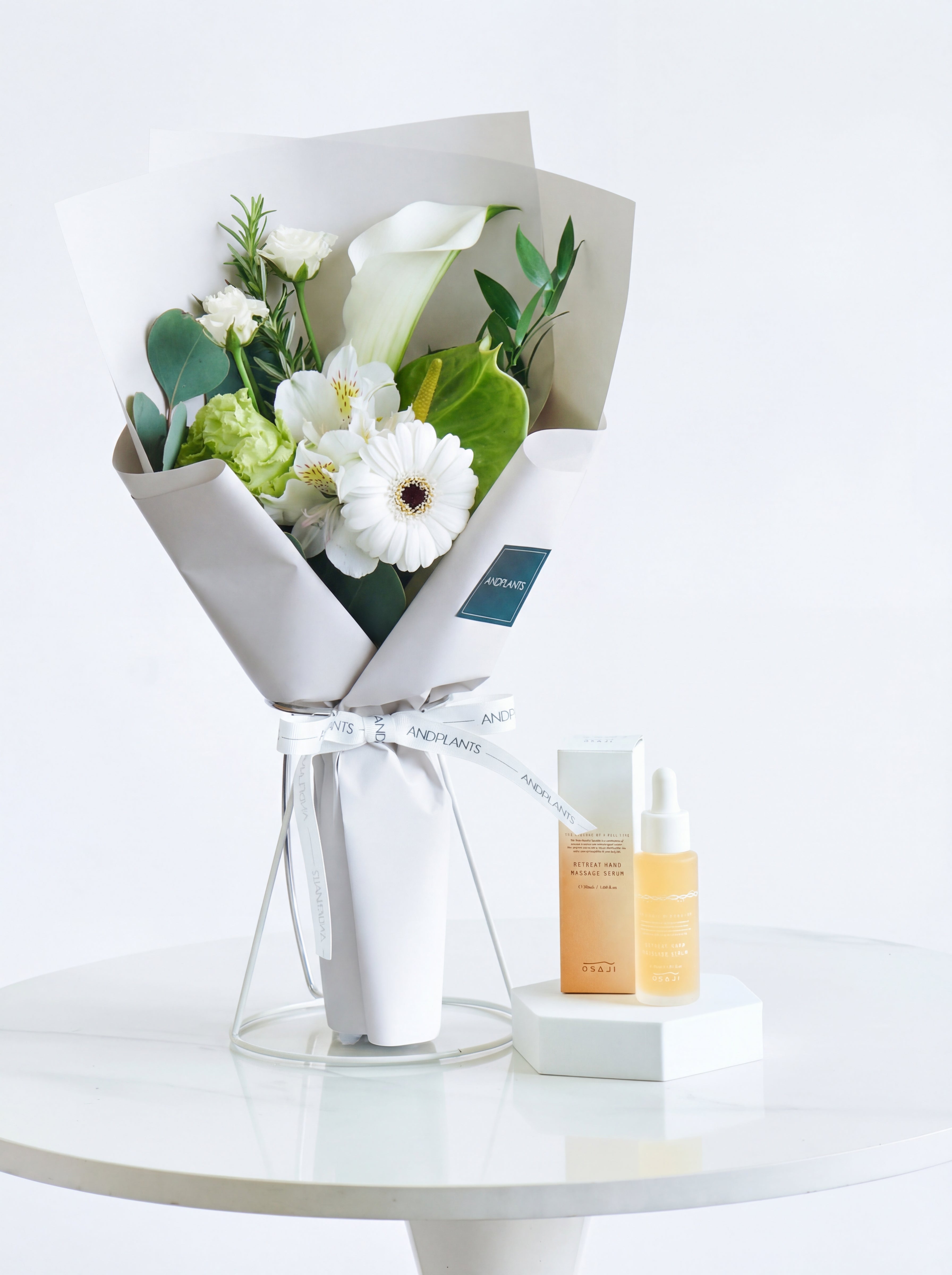 OSAJI ハンド美容液とおまかせブーケS グリーン&ホワイトのセット