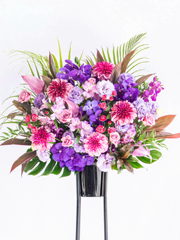 【ボリュームアップ】季節のおまかせスタンド花 1段 - パープル -