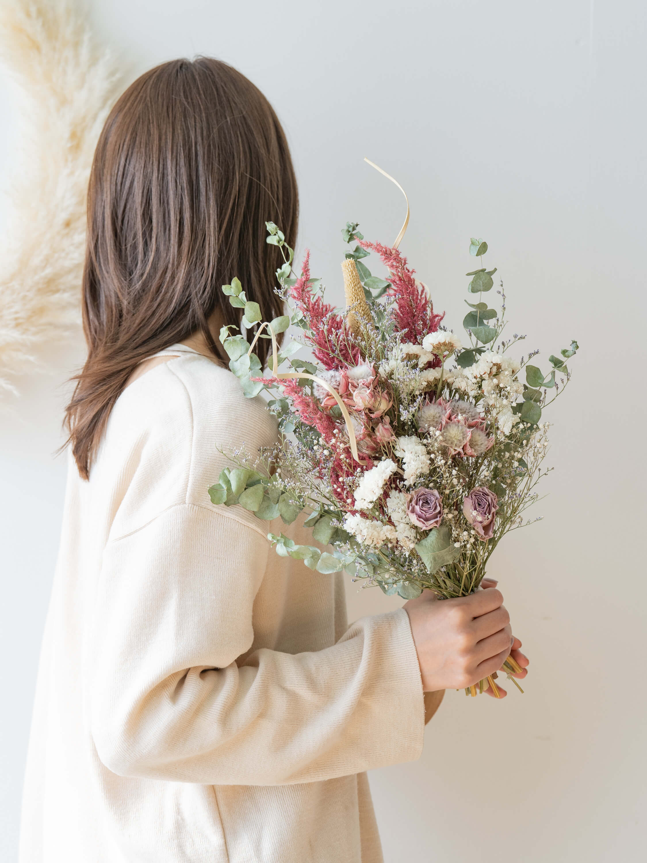 お花たっぷりドライフラワー スワッグ ガーランド❁136ピンク薔薇ローズ 花束