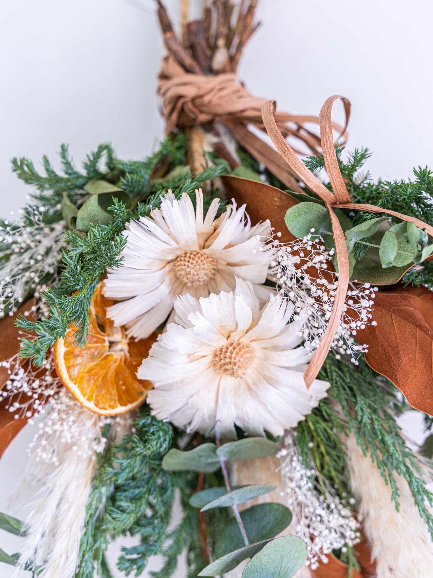 クリスマス】マグノリアリーフとパンパスのドライフラワースワッグ