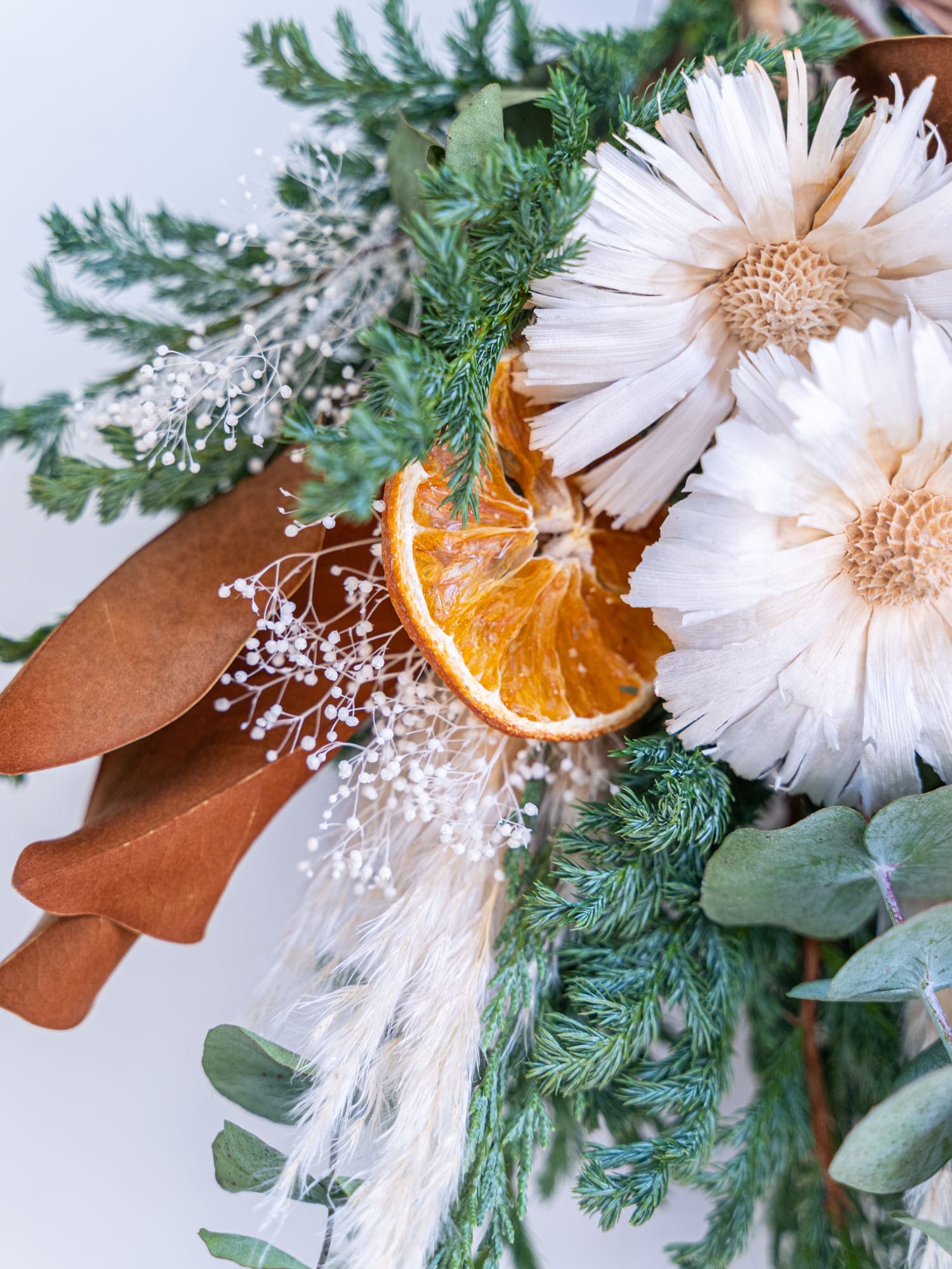 専用＊winter＊コットン＆パンパス ドライフラワースワッグ② クリスマス】マグノリアリーフとパンパスのドライフラワースワッグ