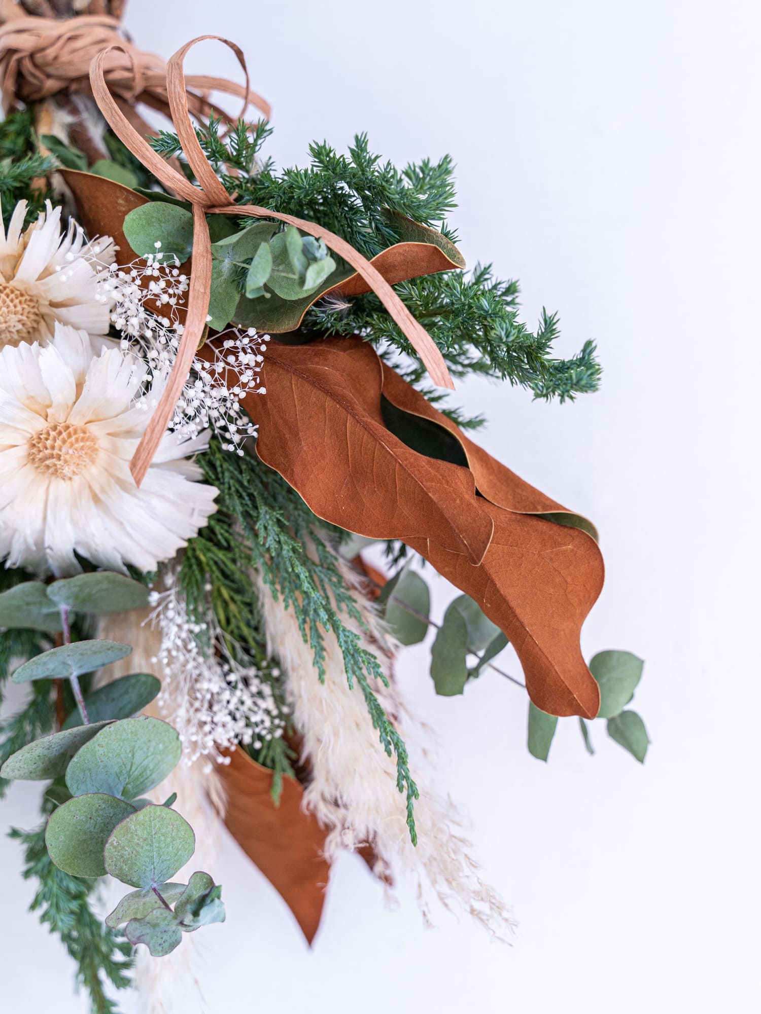 クリスマス】マグノリアリーフとパンパスのドライフラワースワッグ