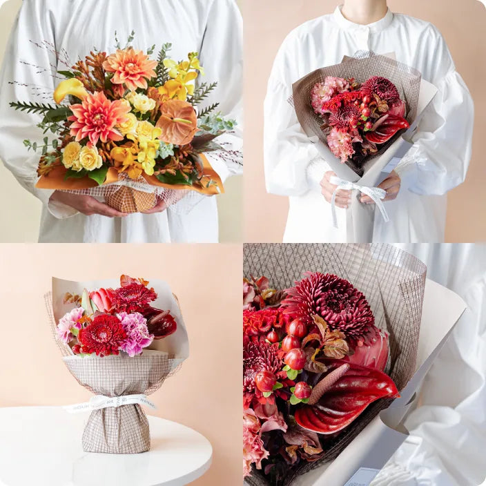 秋ギフトシーンに最適な旬の花材で作る上品な一束